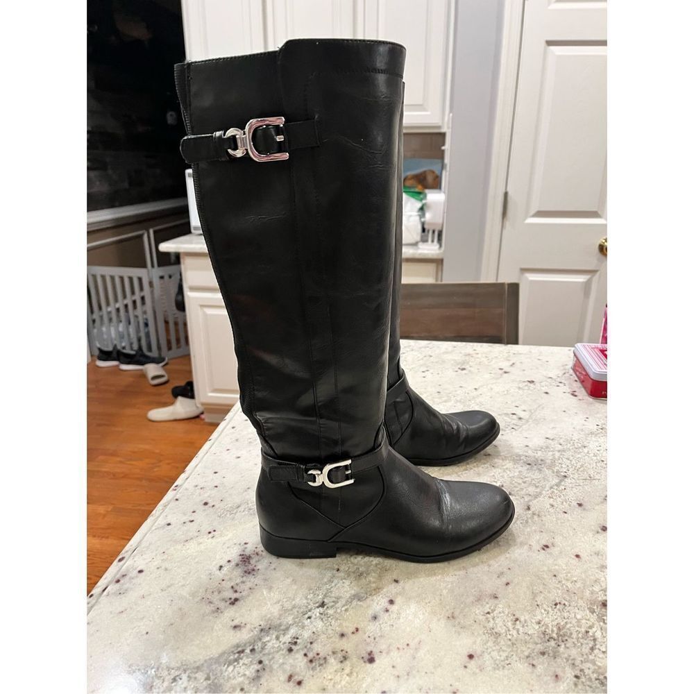 Unisa Black Faux Leather Black Back Stretch Boot sz 6.5 EUC